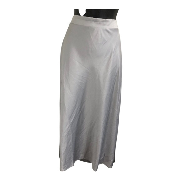 Beautiful silver metallic banded waist bias cut satin effect maxi skirt size M - Picture 4 of 11